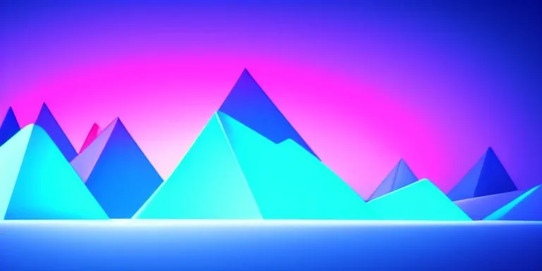 3d rendering. Abstract futuristic neon background. Fantastic landscape with glowing geometric triangular frame and mountains