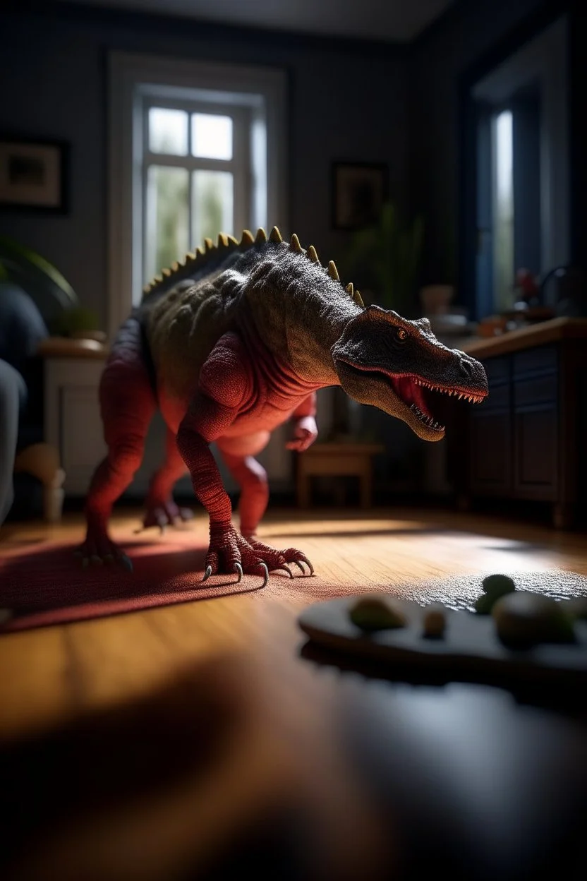 me using a fat dinosaur on a doormat,shot on Hasselblad h6d-400c, zeiss prime lens, bokeh like f/0.8, tilt-shift lens 8k, high detail, smooth render, down-light, unreal engine, prize winning