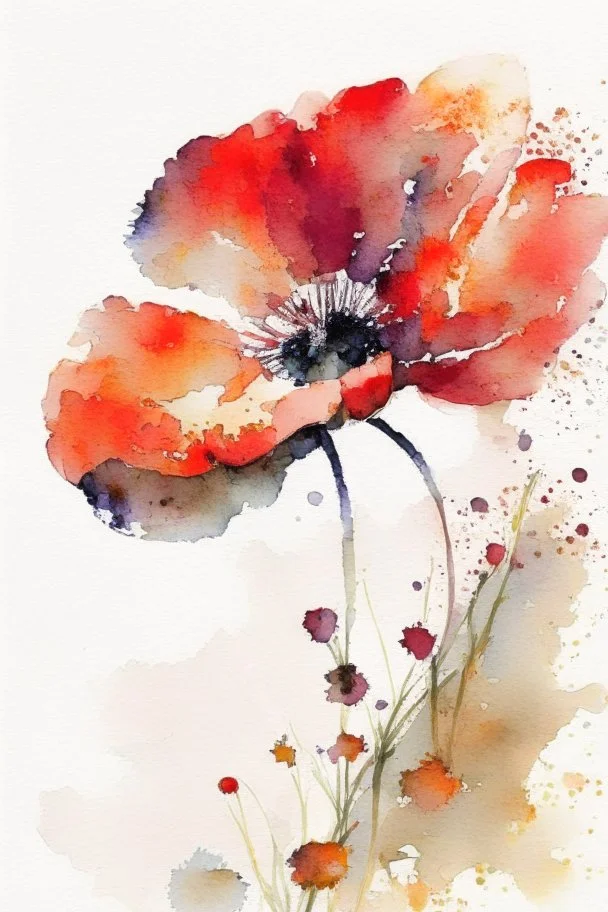 abstract watercolour poppy in the style of jean haines, centred