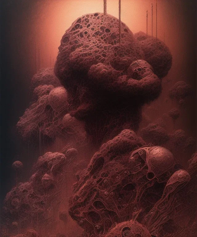 neural network. ink, poster, beksinski