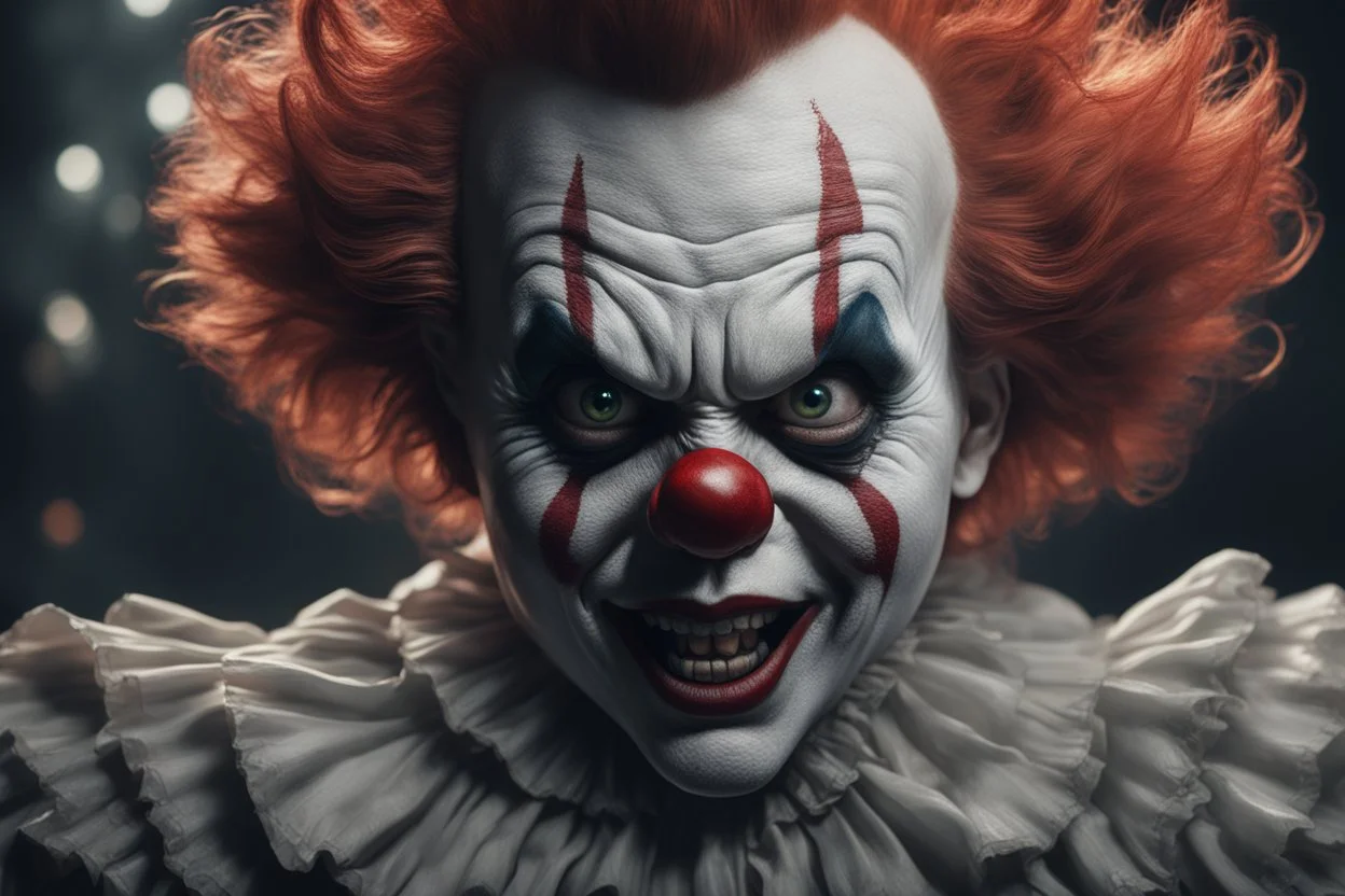 Imagine/ pennywise, accurate, ultra realism, intricate detail, photo realism, portrait, upscale maximum, 8k resolution,,Hyper-detailed ,8k, by xanuth