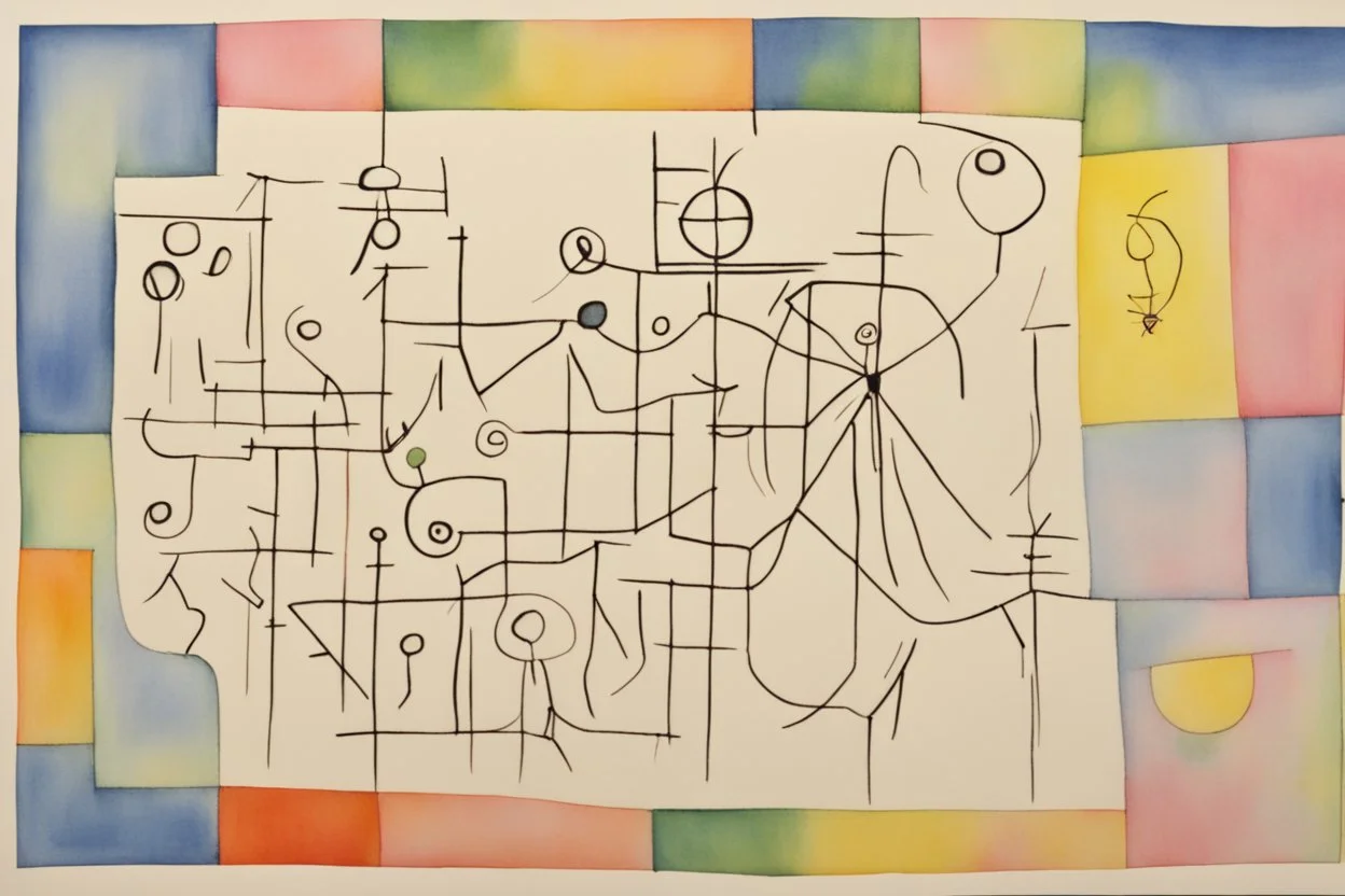 ink transfer in the style of Paul klee "the twittering machine"