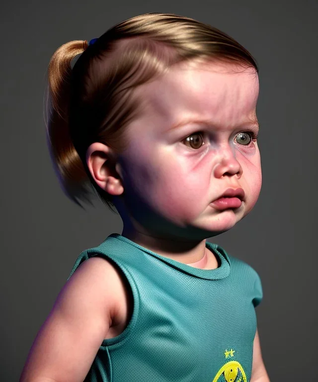 Penny Hofstadter toddler, full body, dramatic lighting, angry, hyper realistic,