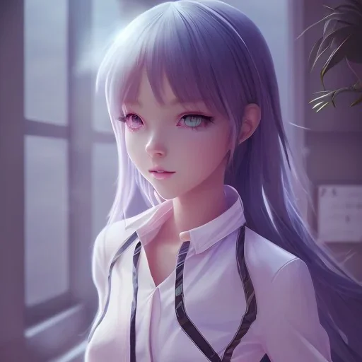 Anime girl studying in room, perfect face, window, nature, anime style, unreal engine 5, studio lighting --ar 2:1