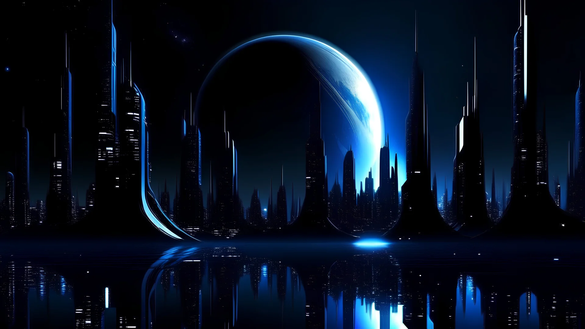 futuristic planet skyline night