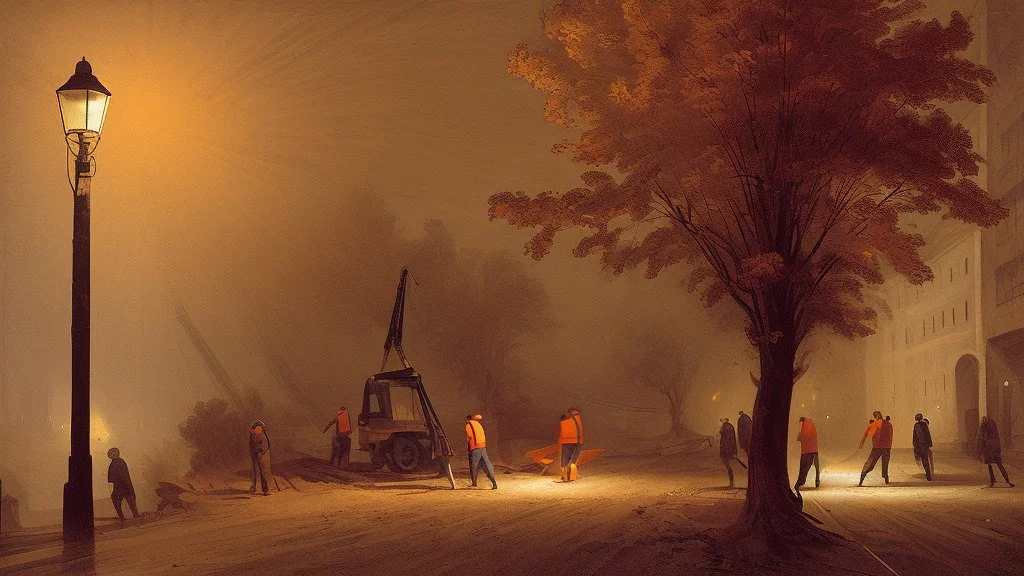 fall tree under Streetlight construction worker by Andrea del sarto