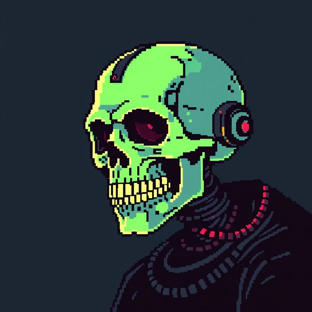 8 bit pixelart cyberpunk skull,servitor, Comic style