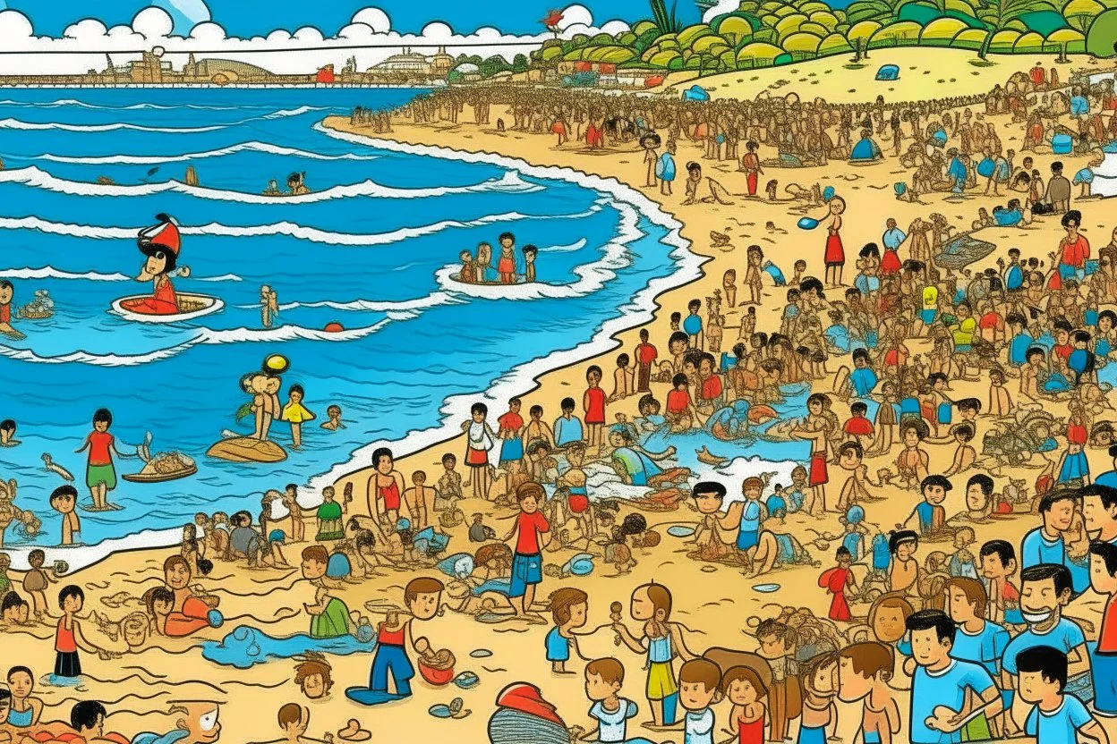 where's Wally but with elon musk big image beach