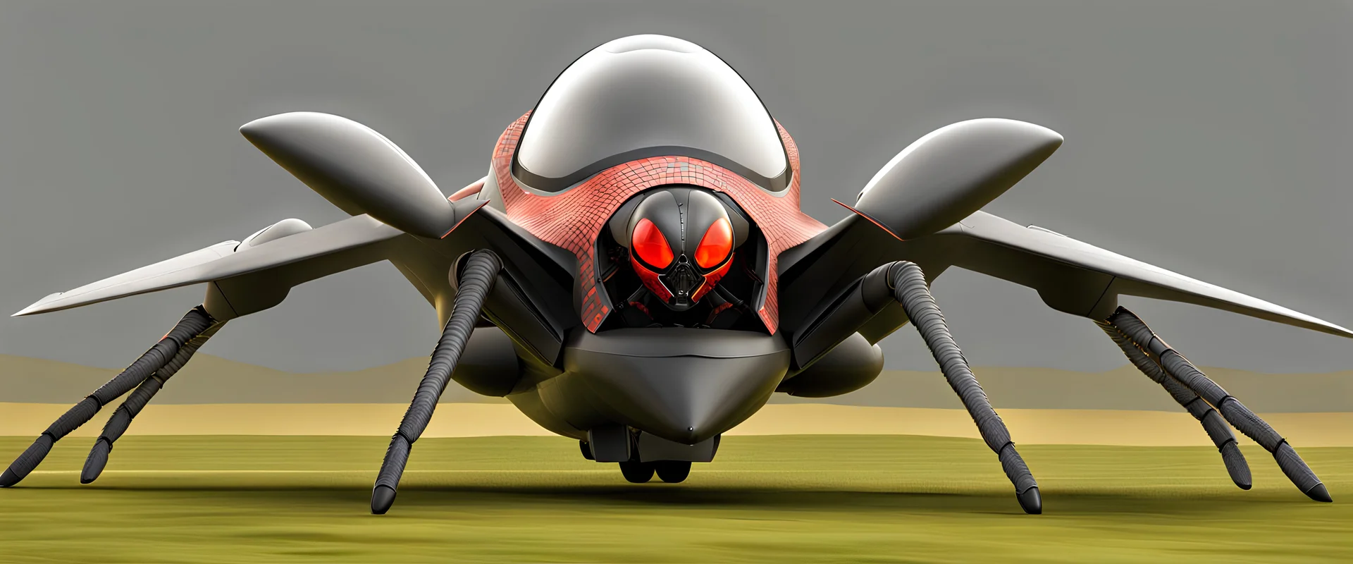 A digital photograph of a spider fly stealth-fighter-jet hybrid with psionic abilities, 8 eyes, layered, 64k, anatomically correct, 3d, organic surrealism