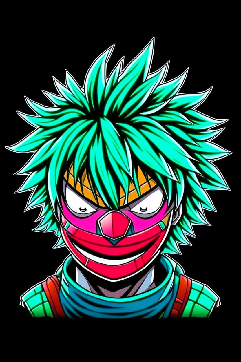 Create a metal mask similar to the one Izuku Midoriya wears in My Hero Academia, but have it extend to cover the full face. It should be gunmetal gray color and have symmetrical holes over the mouth area that glow slightly red. It should be worn by a rabbit and have a black hood. The character should not have hair.