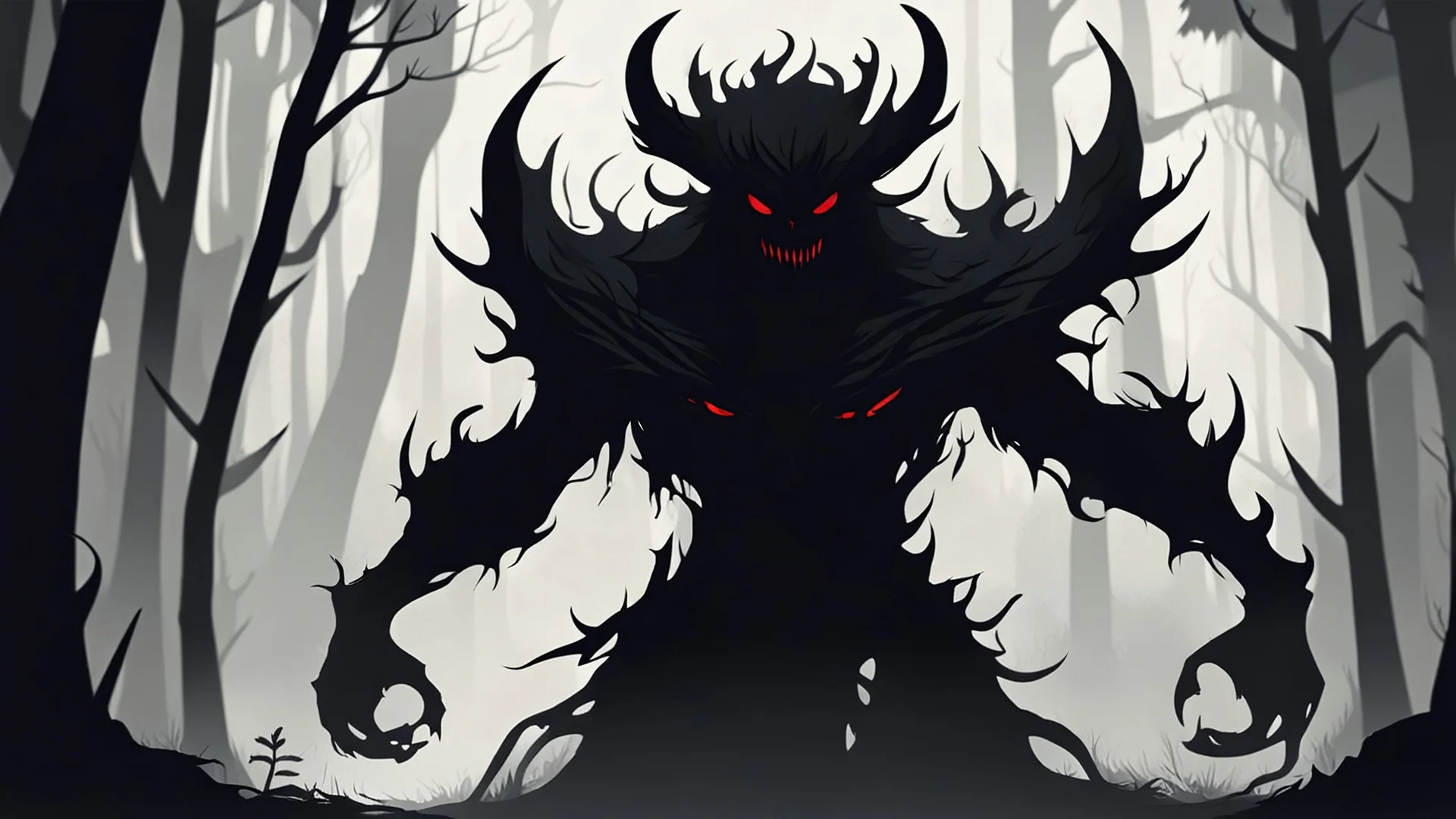 abstract shadow demon in forest draw