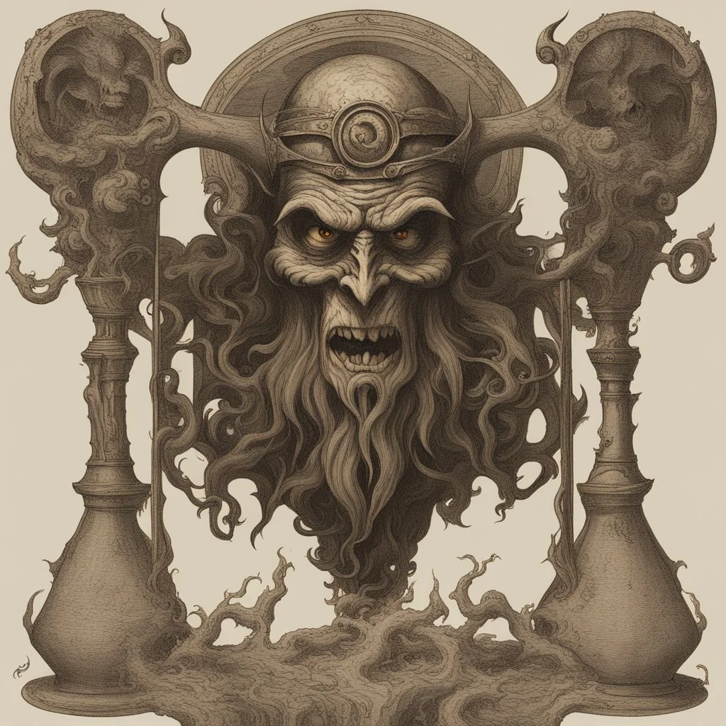 in demonology the minion of hades depicted from a scan of an old scroll in a logo format