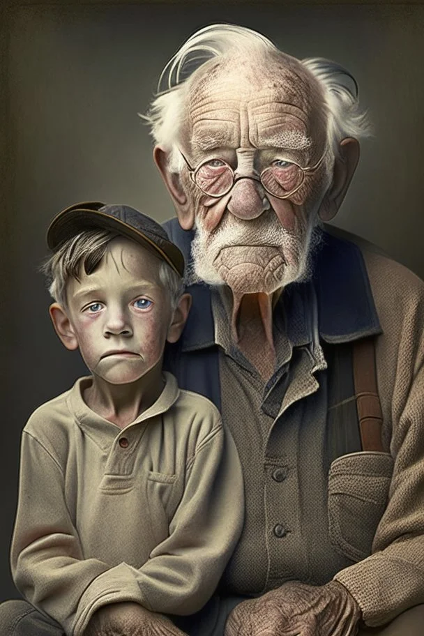 old man with son 9 years old boy