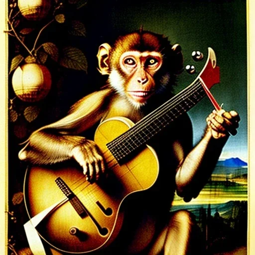 scratchart by albrecht durer of a monkey playing a mandolin