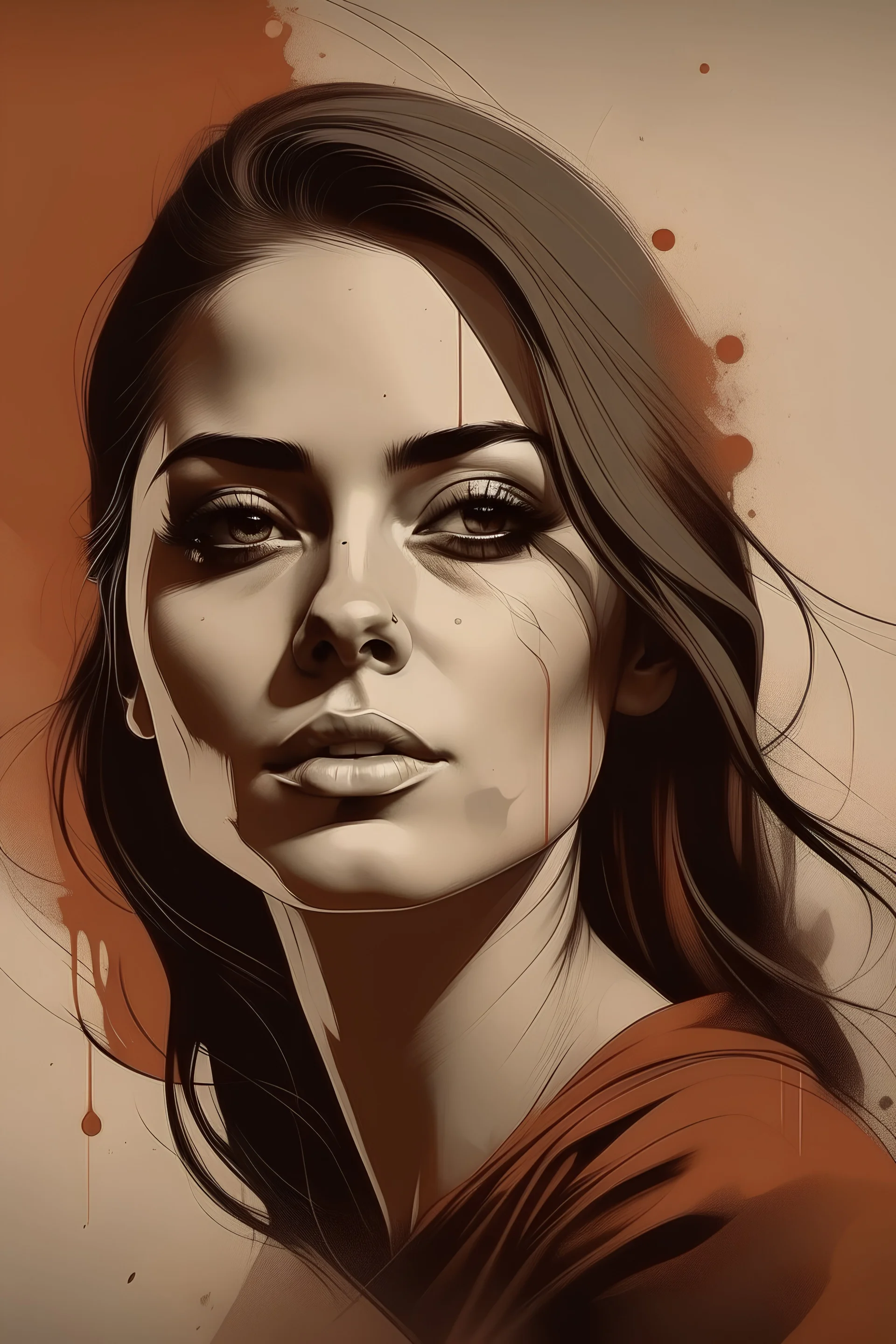 create a vector style, deeply powerful and tragic emotional woman, raw and weathered