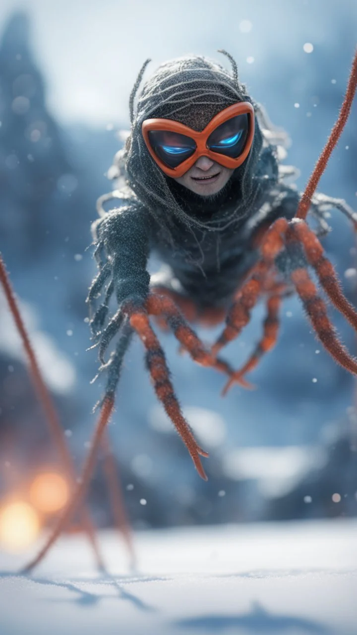 ninja spider god gremlin alien pimp caught frozen in net in ski jump arena, bokeh like f/0.8, tilt-shift lens 8k, high detail, smooth render, down-light, unreal engine, prize winning