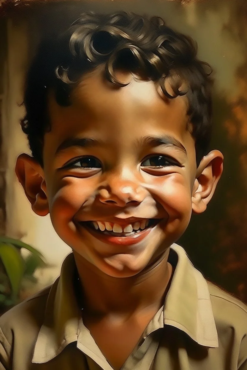 cuban little boy smiling from the front portret painting neoclassism