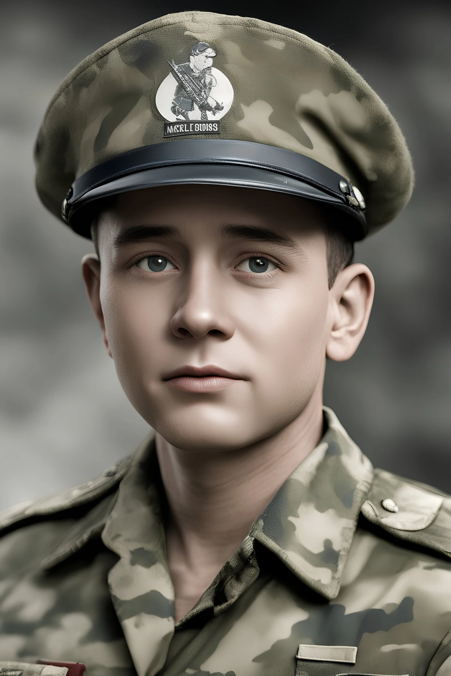 facial portrait - Band of Brothers, Second Lieutenant, Mickey Mouse , WWII camouflage battle dress uniform, Professional quality full color photography by Ansel Adams - 4k UHD, Ultra-realistic, Hyper realistic, Photorealistic, Realistic, absolute Reality