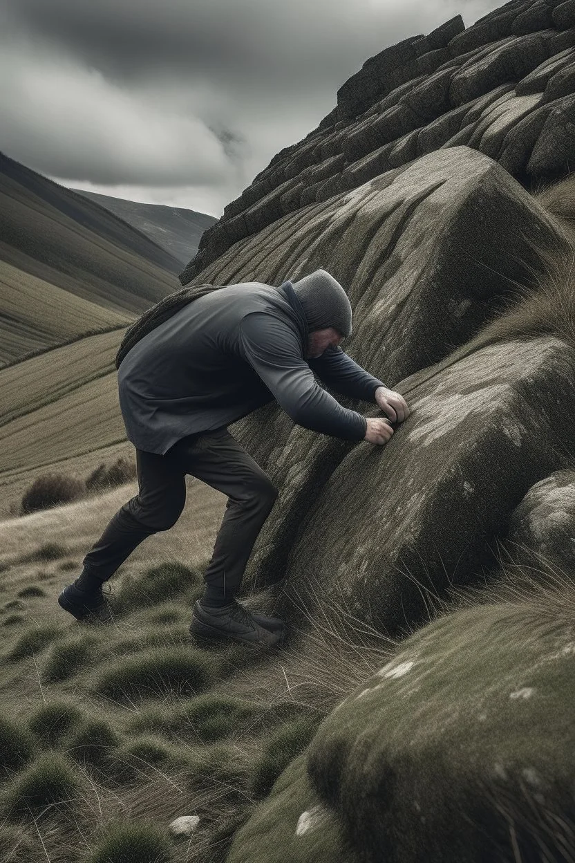 a person struggling to push a bolder up a hill