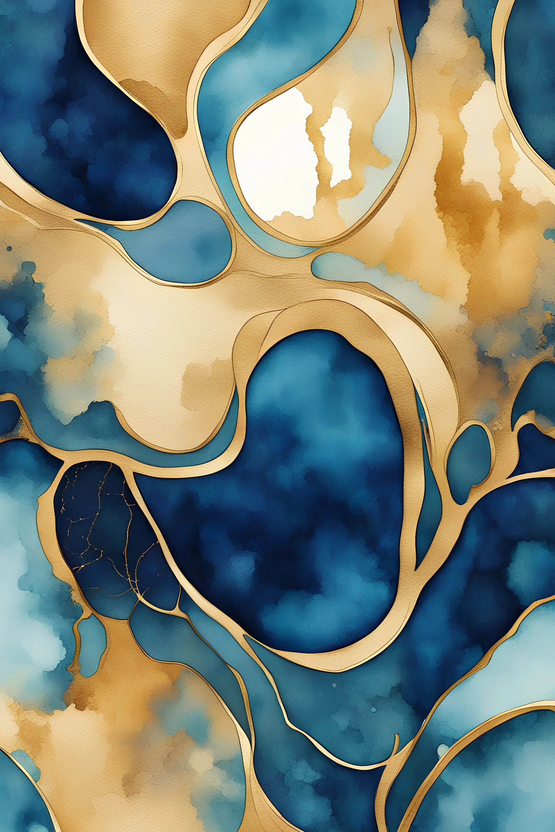 abstract golden, dark blue and turquoise watercolors with golden outlines