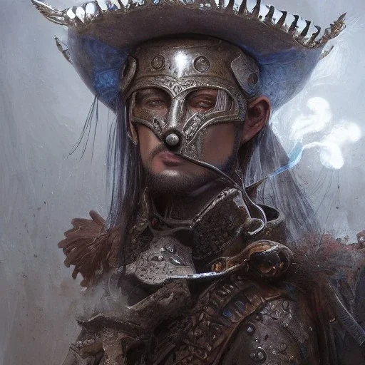 Insanely detailed photograph of an “portrait of a D&D Echo knight ” with worn Sombrero, handsome charo, mustachioed clear face and hyperdetailed painting by Ismail Inceoglu Huang Guangjian and Dan Witz CGSociety ZBrush Central fantasy art album cover art,8K, hdr, mysterious, ominous, cigar smoke, brave