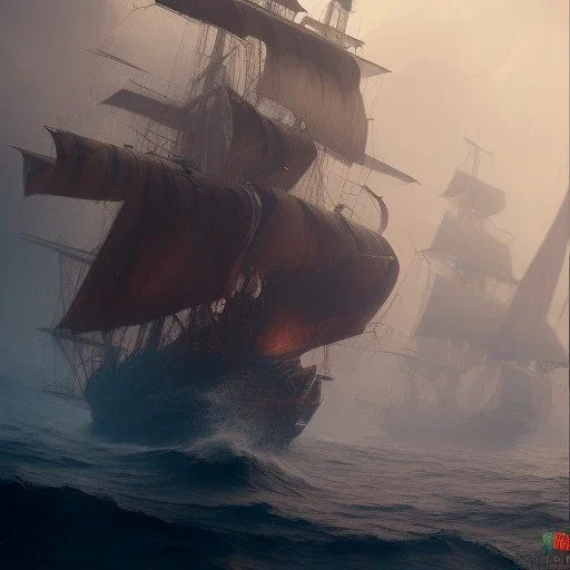 Pirate ship, cinematic,cinematic lighting, 8k, resolution concept art portrait by Greg Rutkowski, Artgerm, WLOP, Alphonse Mucha dynamic lighting hyperdetailed intricately detailed, octane render,unreal engine, centered.