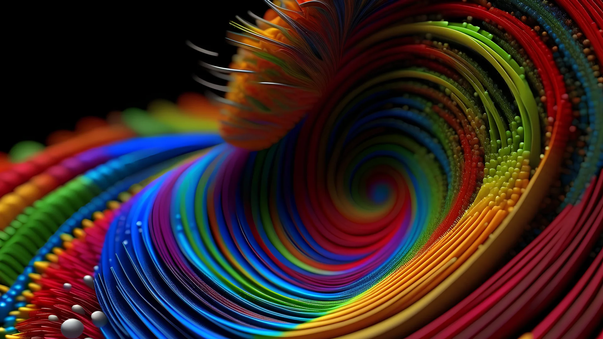 3D 16:9 VERY colorful hyper-realistic DETAILED FIBONACCI SERIES