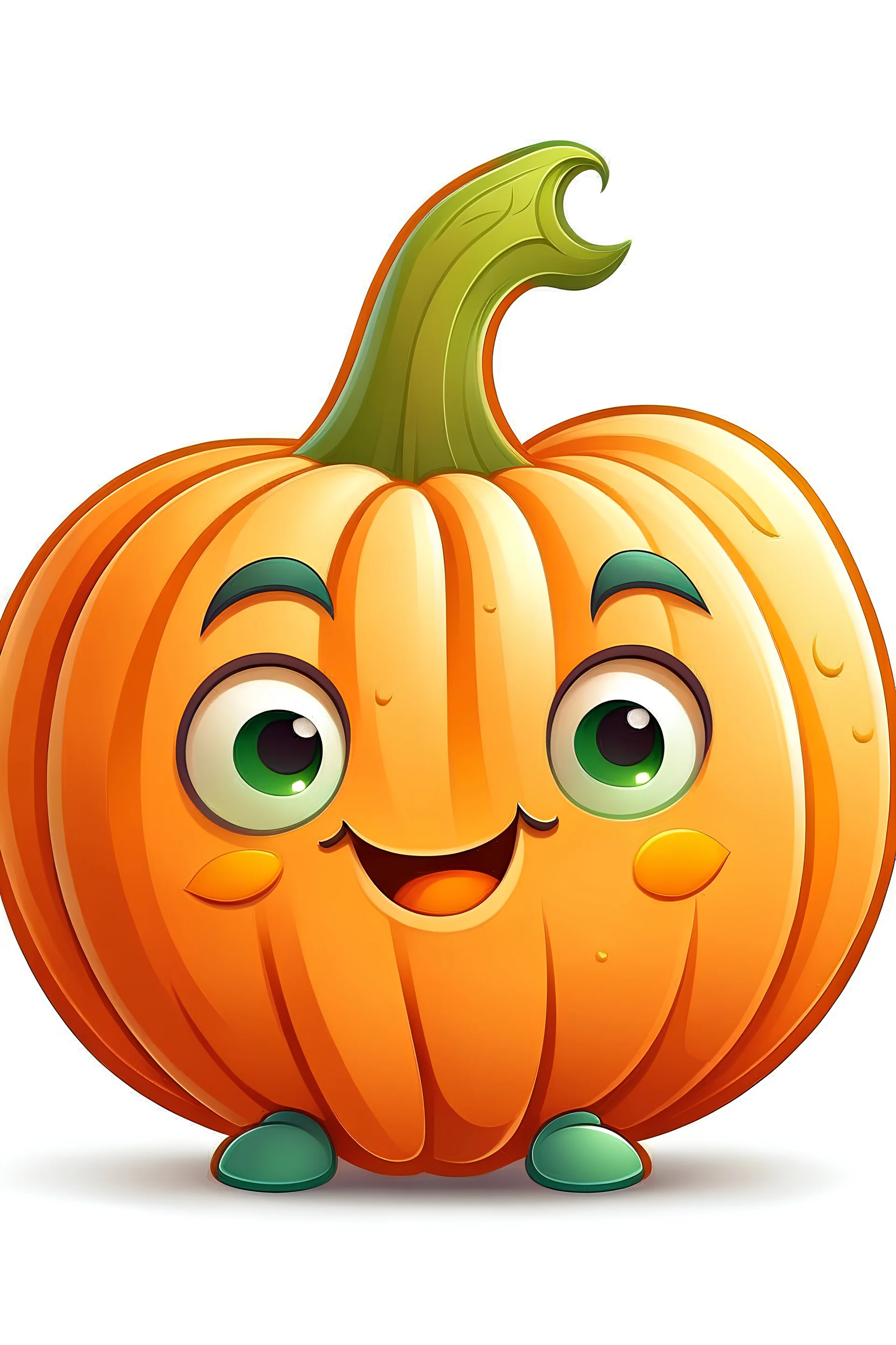 2D art for one cute pumpkin , white background, cartoon style, no shadows.