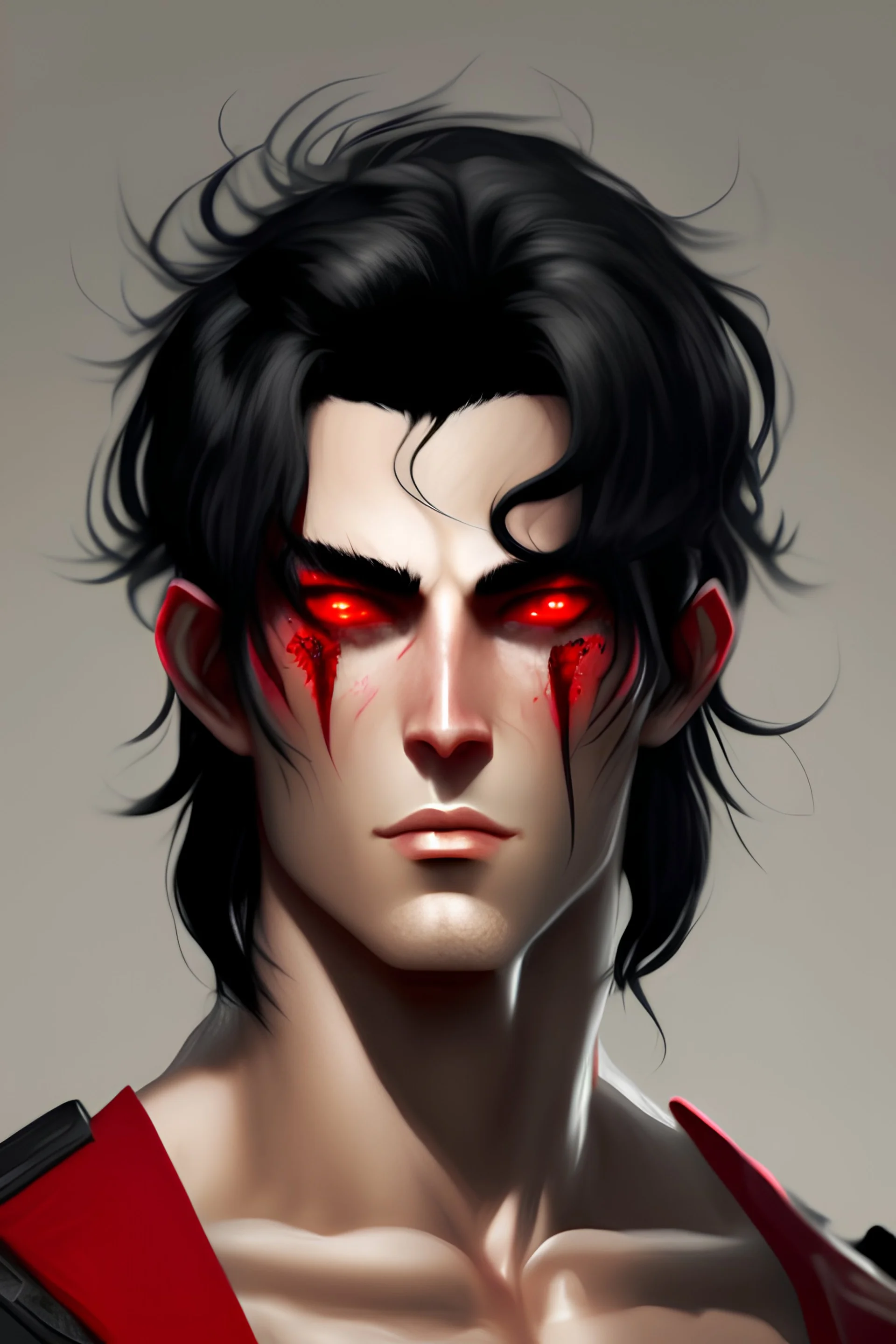 Black hair red eyes best sale