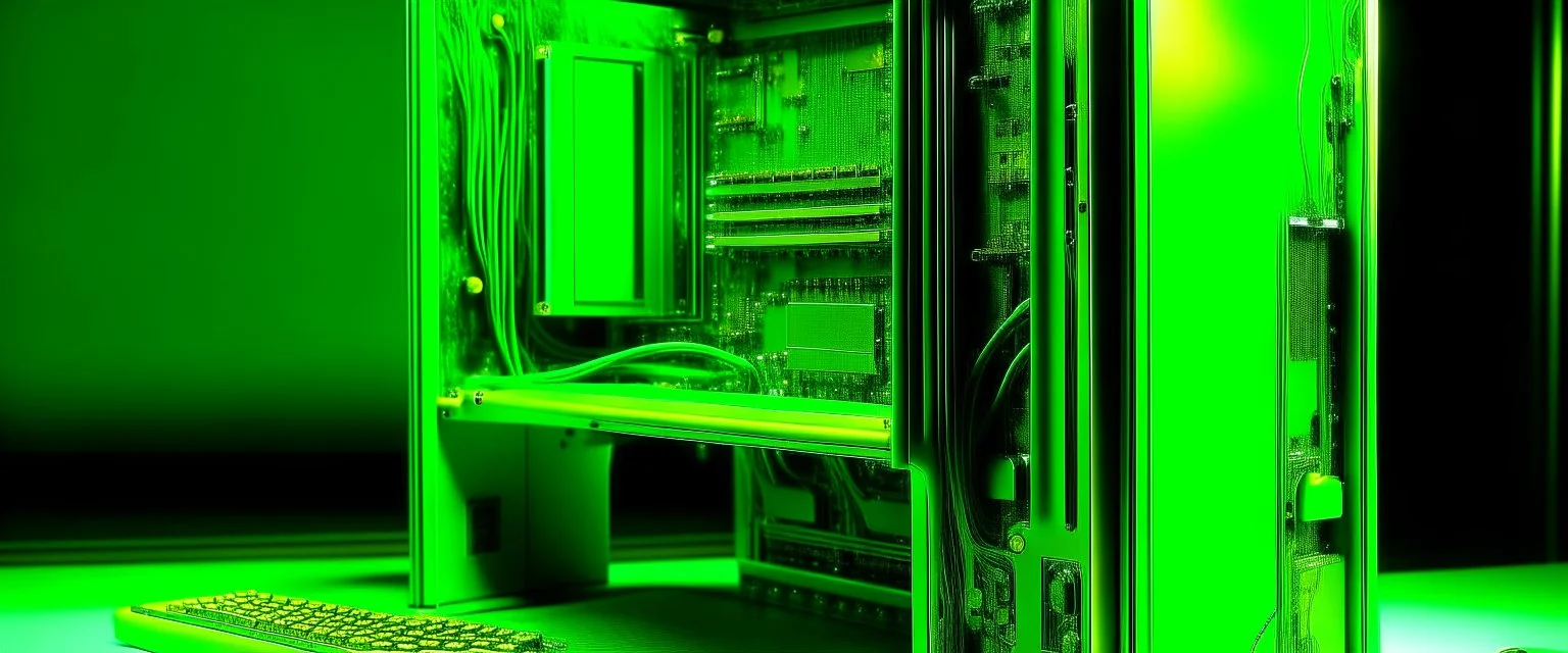 A lime green cybernetic computer painted by Vincent van Gogh