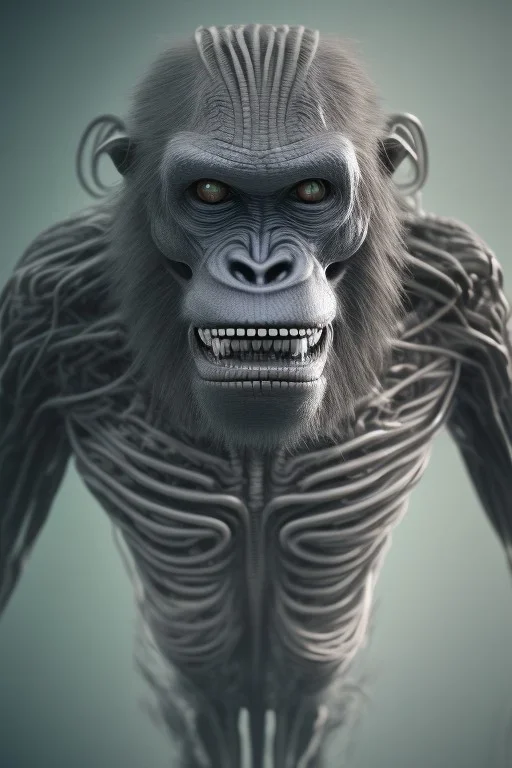 running ape alien, full body, evil, 8k, with hairs, finely detailed, photo realistic, HR Giger style