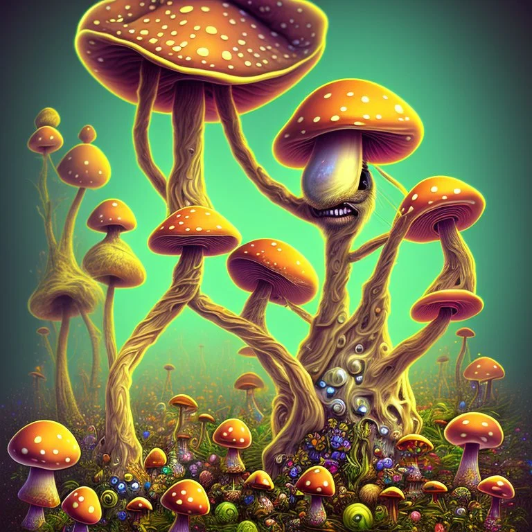 hippie mushroom cartoon character salvador dali trippy