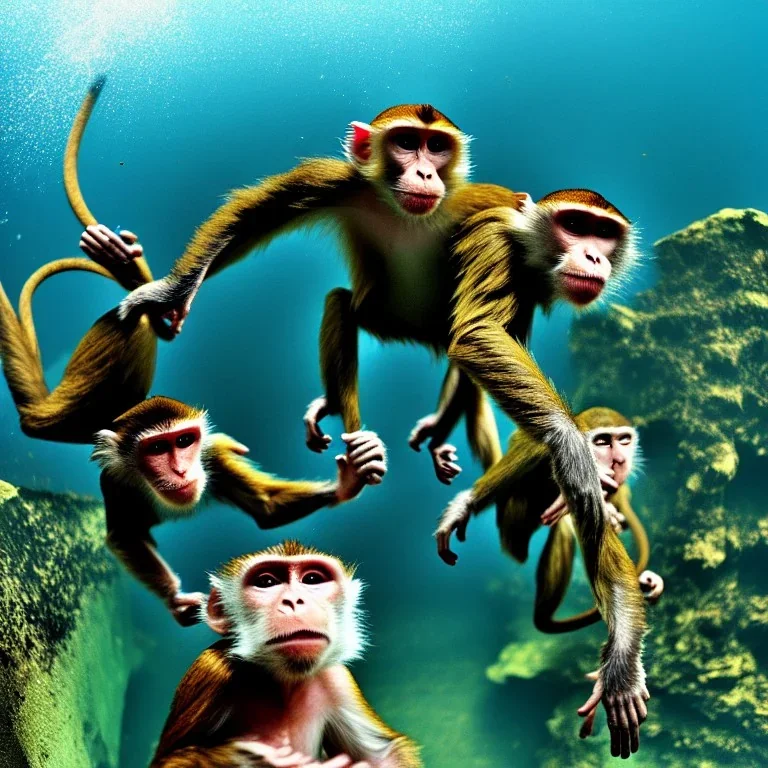 photo, monkeys, underwater, harpoon