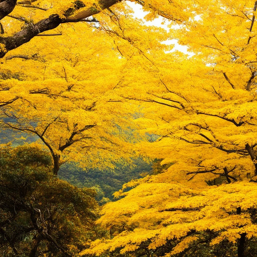 A mysterious and romantic photo quality artwork , yellow oriental vibes, landscape