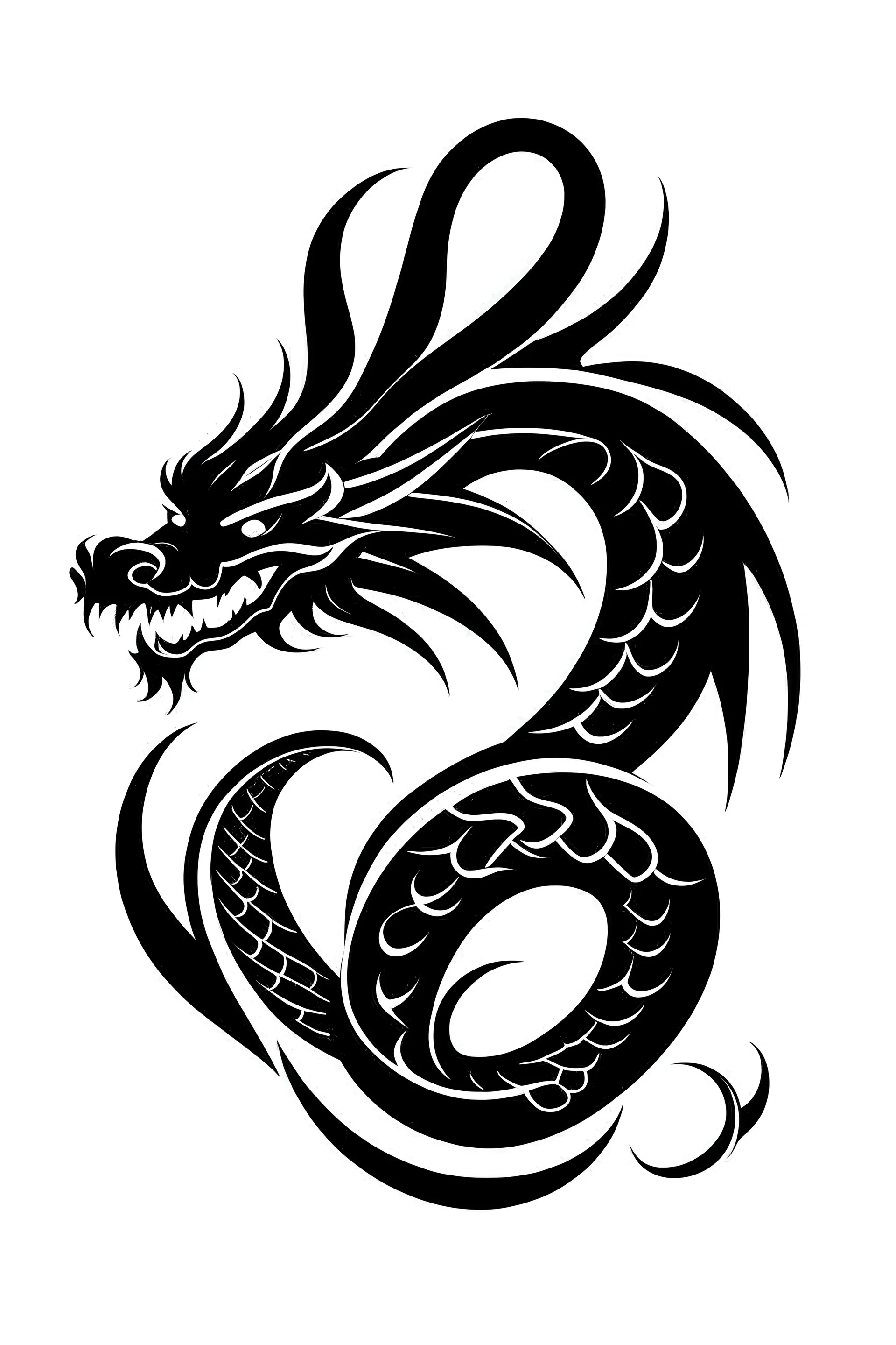 A simple black logo of an japanese dragon, vectorized, white background