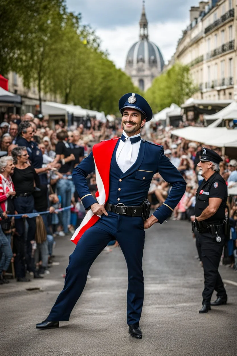 french policeman dressed as a bresilian revue dancer