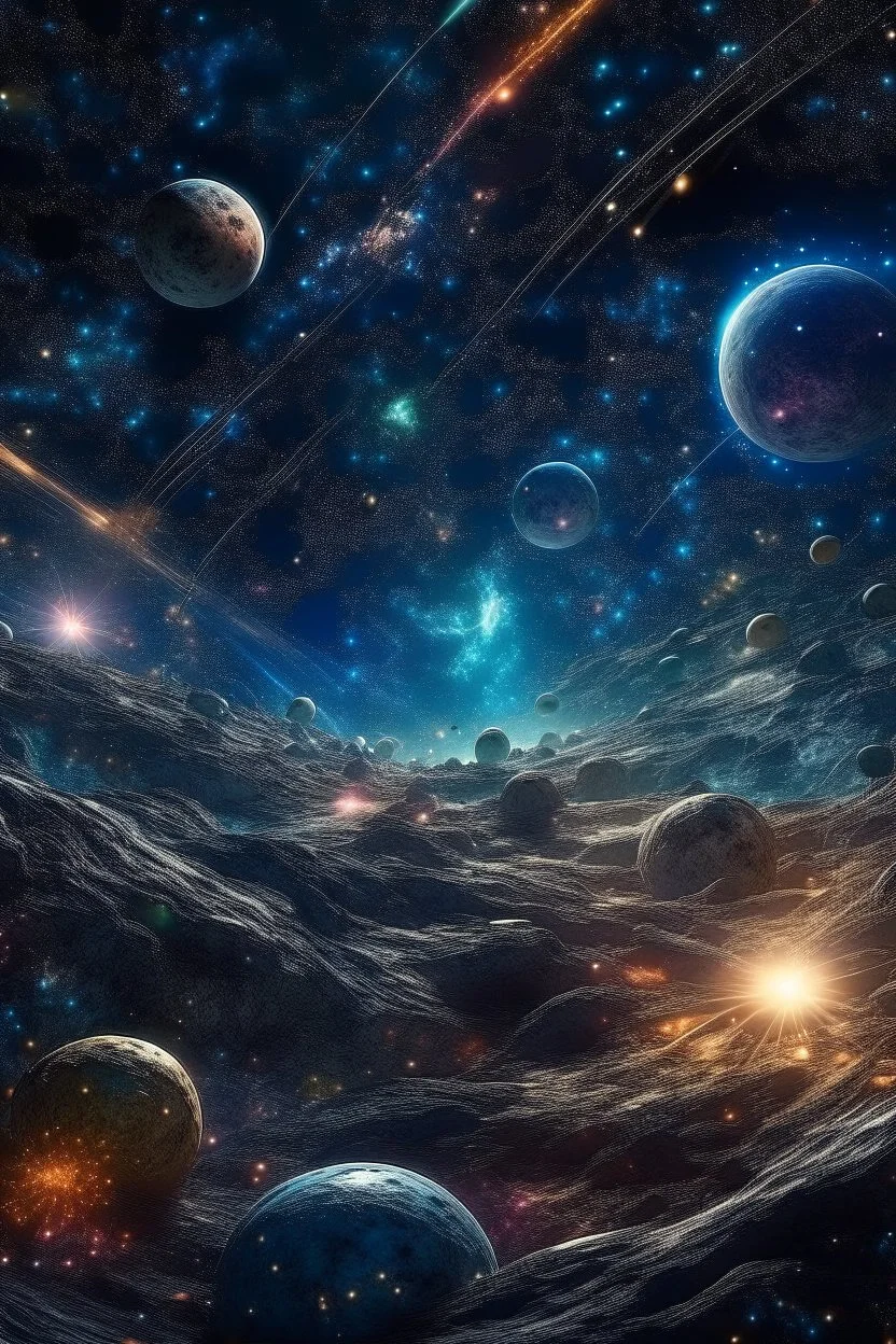 cosmic elements, such as stars and planets, which add to the fantasy-like atmosphere. The background is set against a galaxy background, adding a sense of space and adventure. The photo is taken with a high-resolution 4K camera and a 30-mm lens, allowing for a high degree of detail and clarity. The lighting is bright and even, accentuating the girl's beauty and energy. Overall, the image is a stunning and captivating depiction of the power of cosmic elements and the beauty of female spirituality