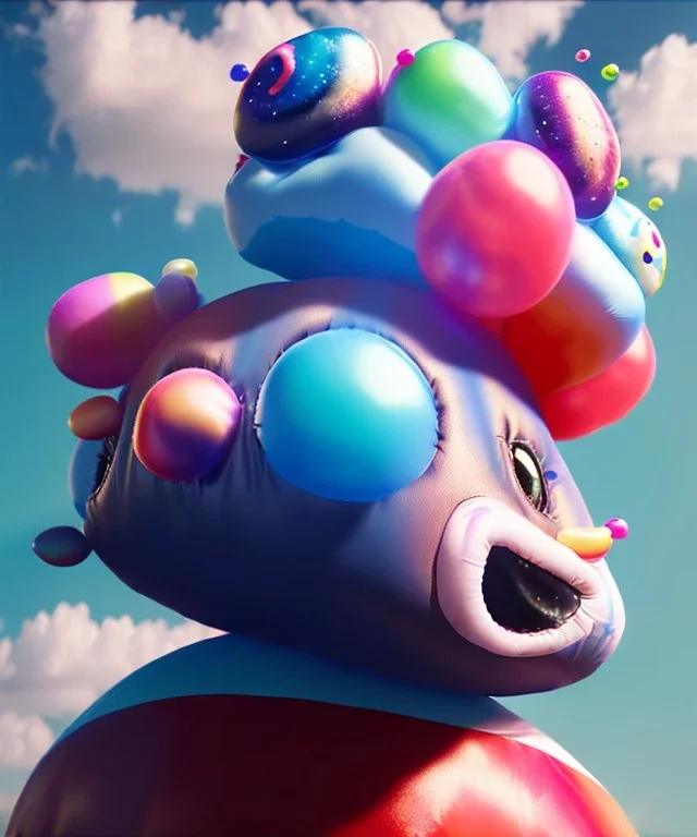 Ultra realistic speed clouds sky scene, wide angle view, sweet childs falling down, inflatable color clothing, free jumping flying, many trinkets, monster head, hair monster, many jelly beans, balls, color smoke, smile, happy, circus style, extreme, wind, clouds sea, 20,000 feet altitude, stratosphere, soft color, highly detailed, unreal engine 5, ray tracing, RTX, lumen lighting, ultra detail, volumetric lighting, 3d, finely drawn, high definition, high resolution.