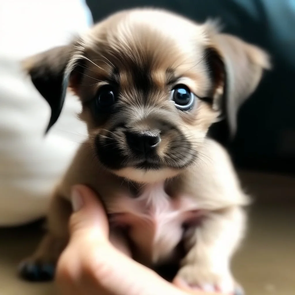 a small puppy with a face of a human baby