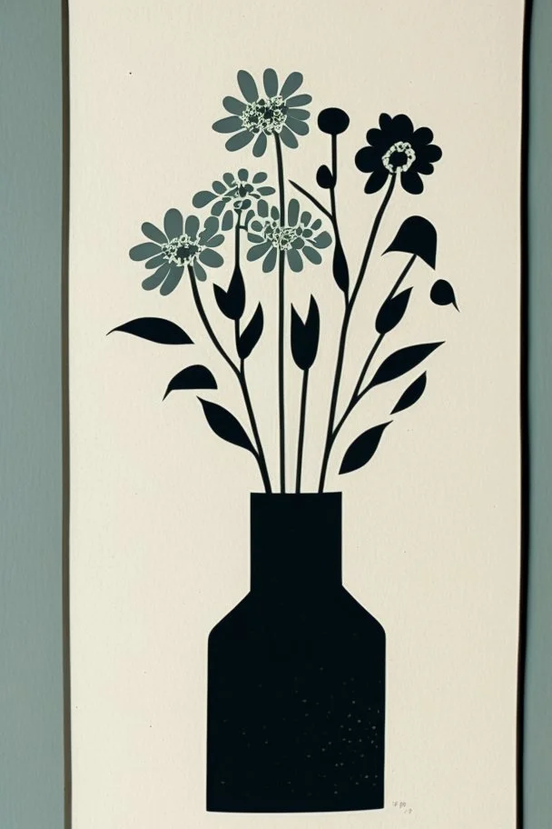 Simple minimalist Block print of flowers in a vase
