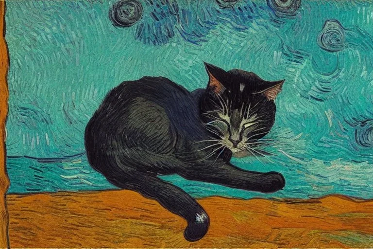 sleeping cat in van gogh style