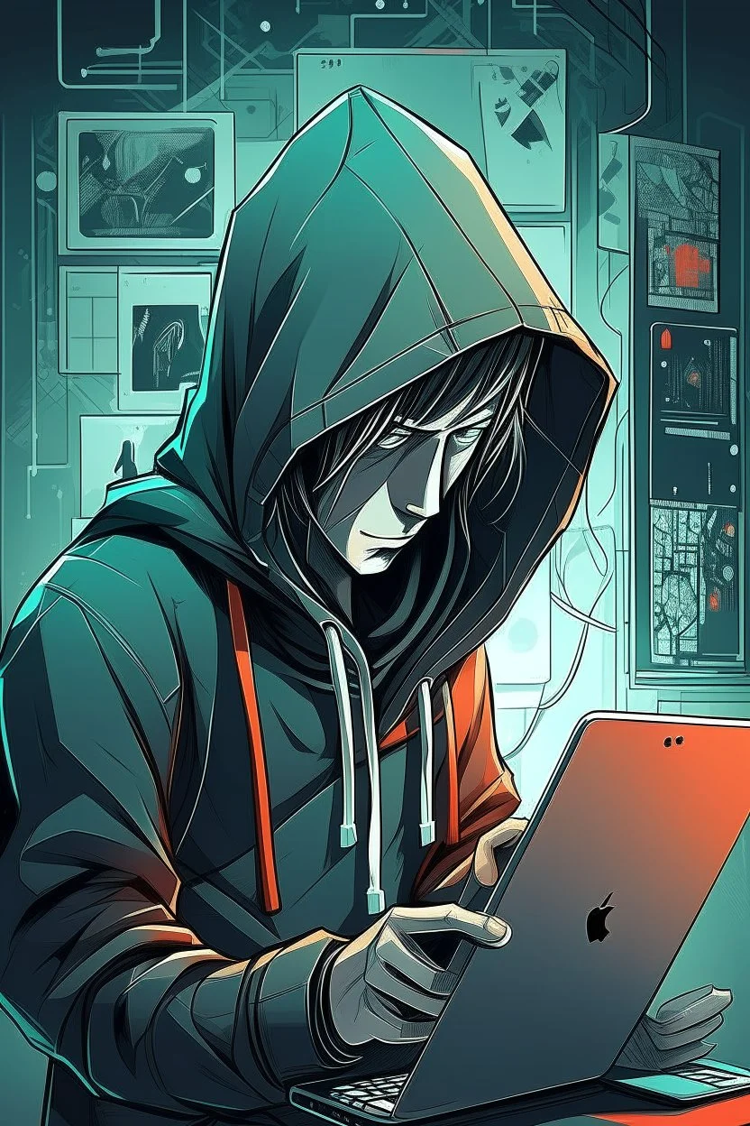 book cover hacker, hoodie, cellphone, illustration