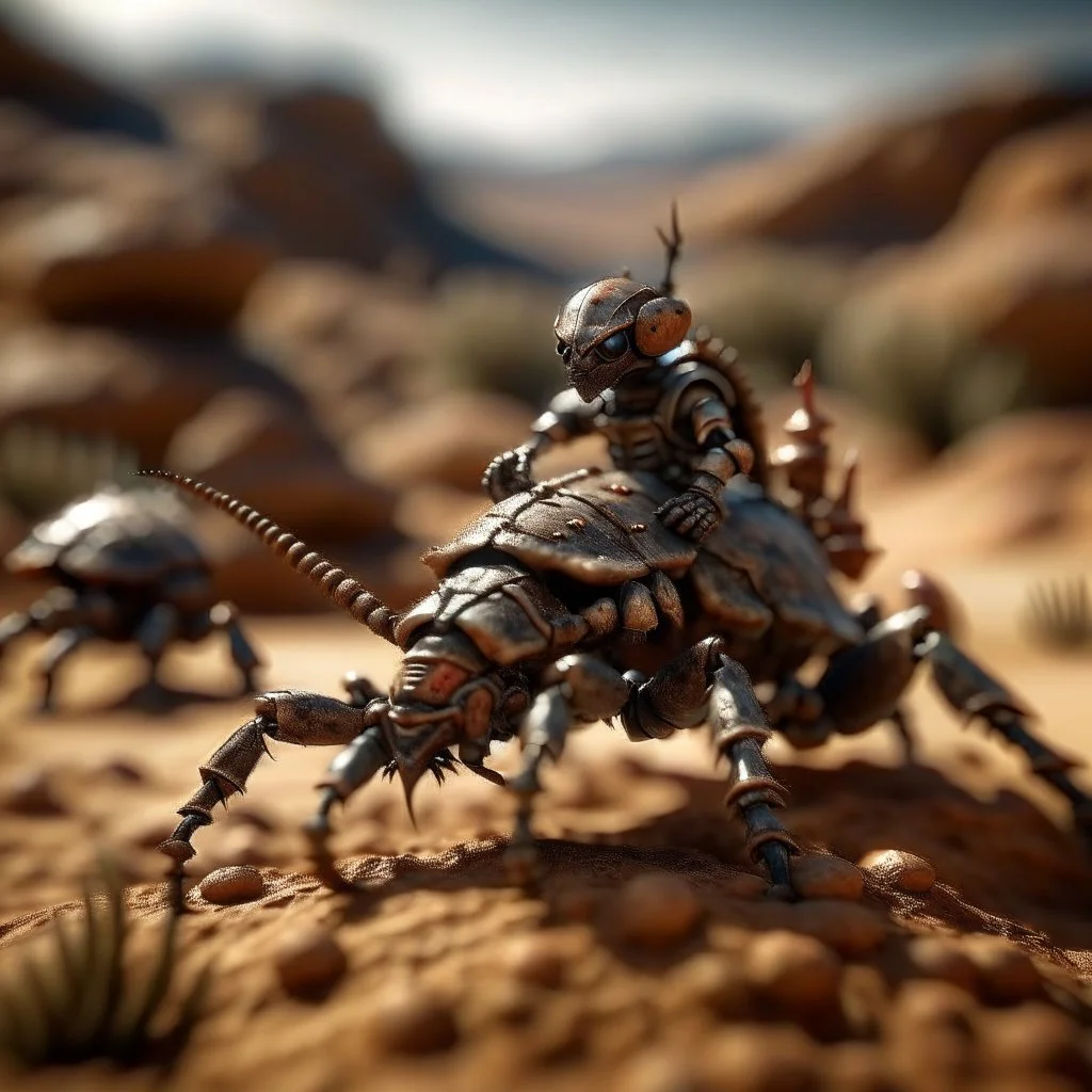 macro photo of knight in armor riding huge ants in castle in the desert, photo-realistic, shot on Hasselblad h6d-400c, zeiss prime lens, bokeh like f/0.8, tilt-shift lens 8k, high detail, smooth render, down-light, unreal engine, downlight