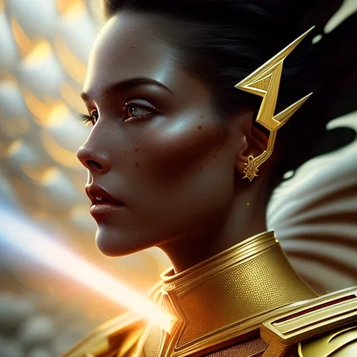 fantasy, vulcan, highly detailed, digital matte painting, artstation, concept art, sharp focus, illustration, art by artgerm and greg rutkowski and magali villeneuve, red white and gold color scheme (((((portrait))))) and (((((Esao Andrews)))))), illustration