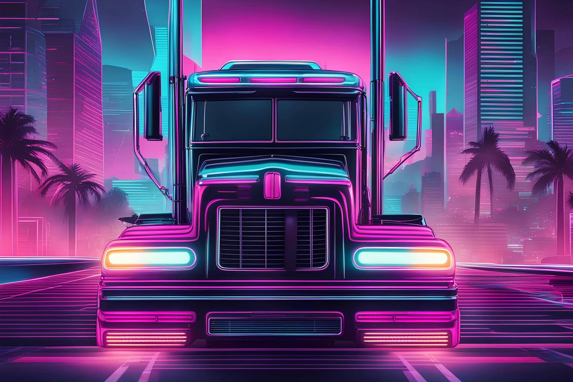 futuristic retro synthwave big rig