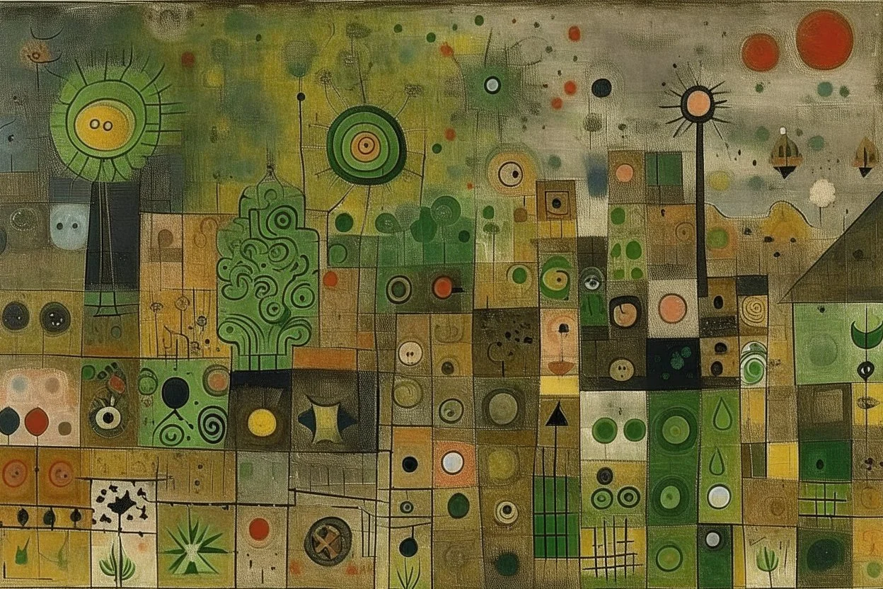 An olive green carnival covered in mold painted by Paul Klee
