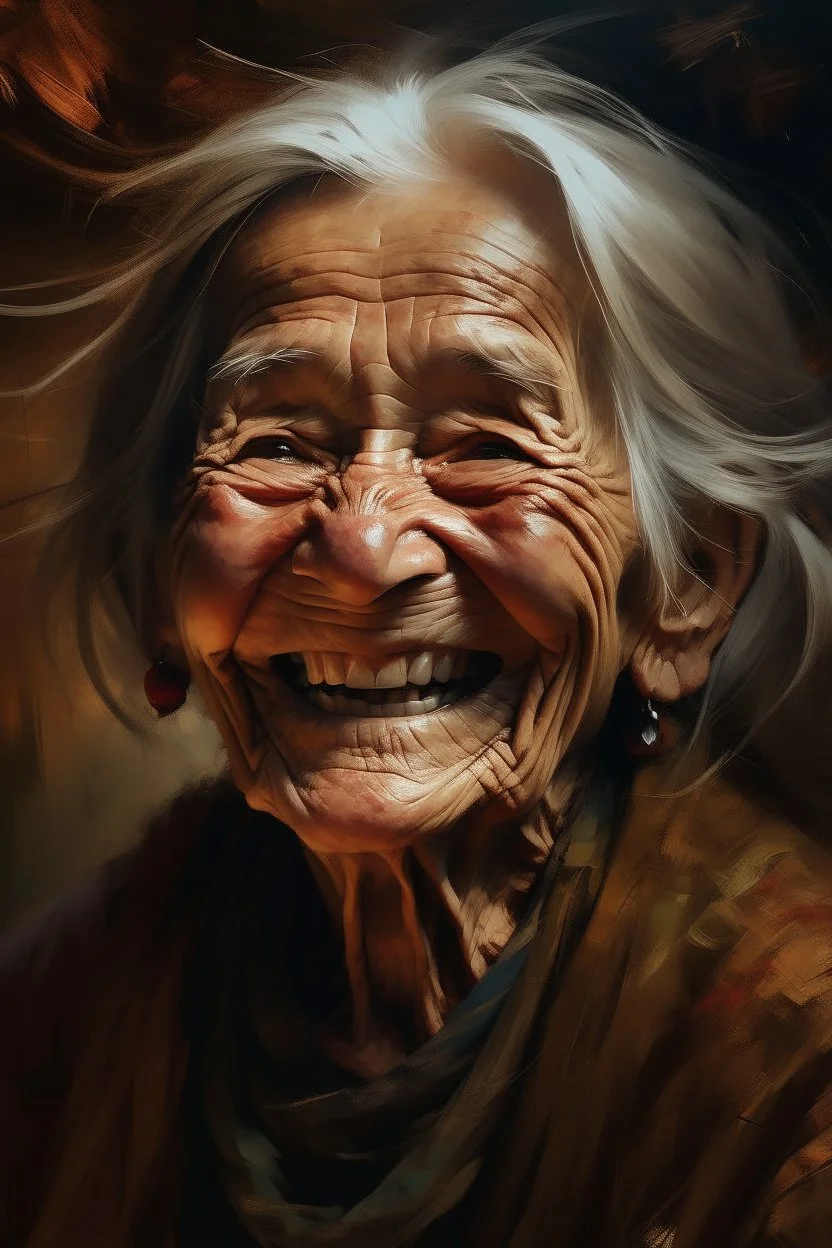 an expressive painting of old woman smiling painting, we might see a companion with features of absolute strength and determination, blended with warmth and deep faith. Perhaps his face expresses wisdom and courage, with eyes radiating confidence and faith.