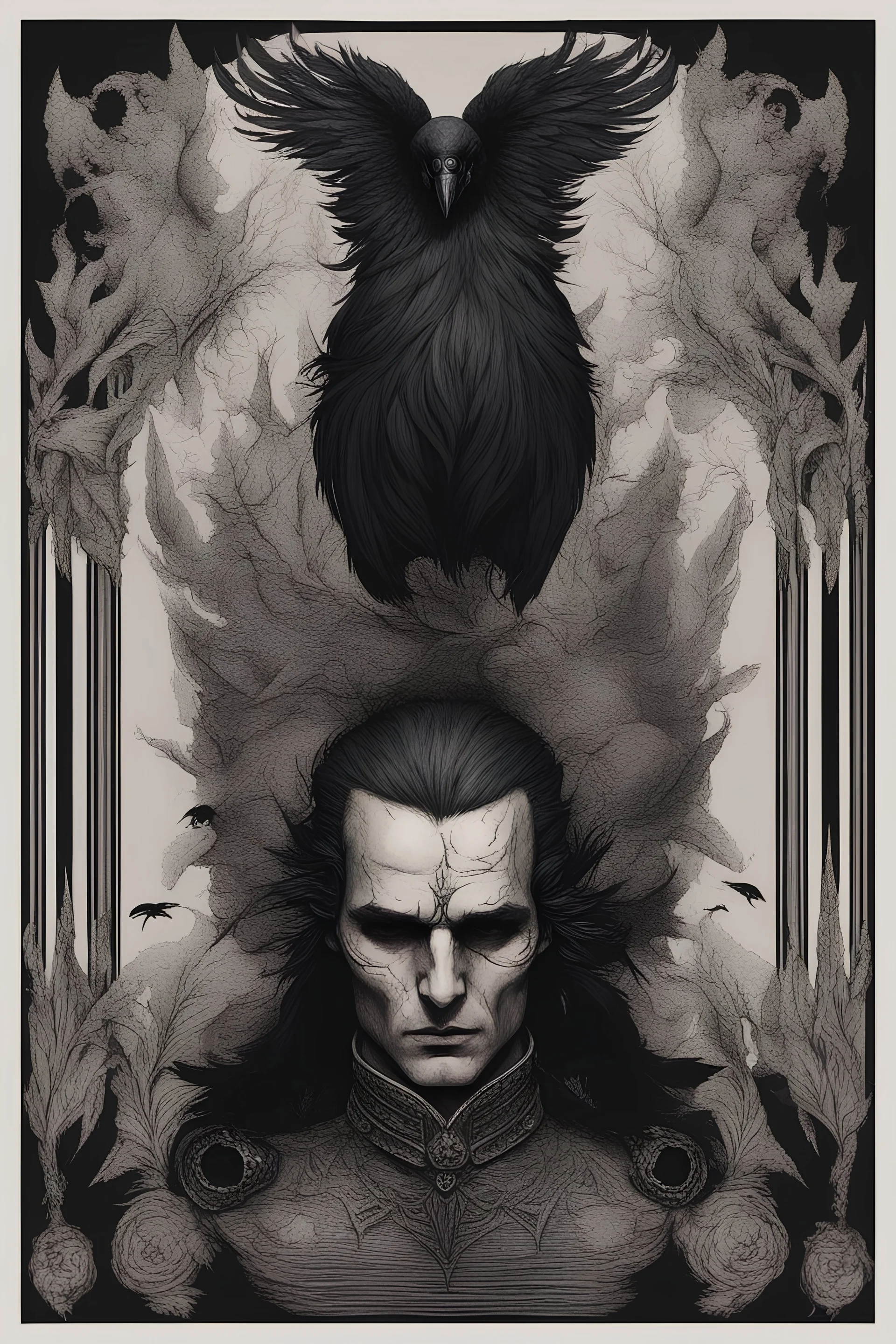 man, necromancer, fantasy, human head with raven feathers
