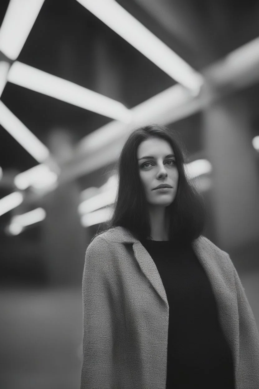 a photographic, photorealistic, true-to-life portrait of Lenna Dubois with extra dark hair, head to waist image, professional quality, studio photograph shot on 35mm film