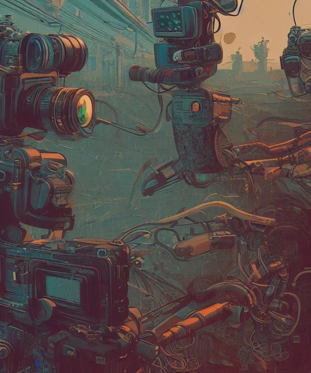 Camera., concept art, hyper detailed, asaf hanuka, dan mumford, kilian eng, post-apocalyptic, oil on canvas